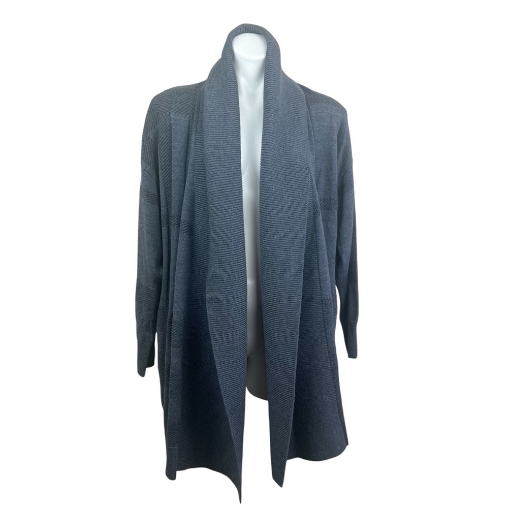 Burberry Olona Shawl Collar Open Front Cardigan Sweater M Gray Merino Wool